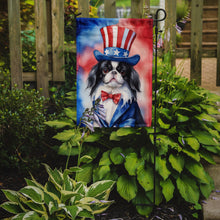 Load image into Gallery viewer, Japanese Chin Patriotic American Garden Flag – Dog in Uncle Sam Hat | Red, White &amp; Blue Outdoor Decor