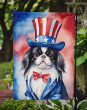 Load image into Gallery viewer, Japanese Chin Patriotic American Garden Flag – Dog in Uncle Sam Hat | Red, White &amp; Blue Outdoor Decor