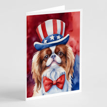 Load image into Gallery viewer, Japanese Chin Patriotic American Greeting Cards - Blank Note Cards – 8-Pack of Artist-Designed Cards with Envelopes