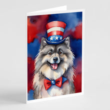 Load image into Gallery viewer, Keeshond Patriotic American Greeting Cards - Blank Note Cards – 8-Pack of Artist-Designed Cards with Envelopes