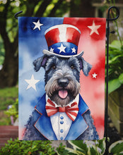 Load image into Gallery viewer, Kerry Blue Terrier Patriotic American Garden Flag – Dog in Uncle Sam Hat | Red, White &amp; Blue Outdoor Decor