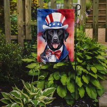 Load image into Gallery viewer, Labrador Retriever Patriotic American Garden Flag – Dog in Uncle Sam Hat | Red, White &amp; Blue Outdoor Decor