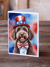 Load image into Gallery viewer, Labradoodle Patriotic American Greeting Cards - Blank Note Cards – 8-Pack of Artist-Designed Cards with Envelopes