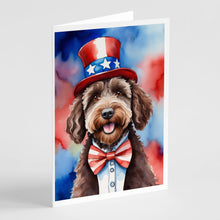 Load image into Gallery viewer, Labradoodle Patriotic American Greeting Cards - Blank Note Cards – 8-Pack of Artist-Designed Cards with Envelopes