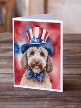 Load image into Gallery viewer, Labradoodle Patriotic American Greeting Cards - Blank Note Cards – 8-Pack of Artist-Designed Cards with Envelopes