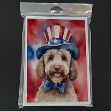 Load image into Gallery viewer, Labradoodle Patriotic American Greeting Cards - Blank Note Cards – 8-Pack of Artist-Designed Cards with Envelopes