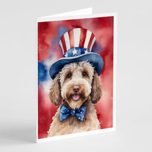 Load image into Gallery viewer, Labradoodle Patriotic American Greeting Cards - Blank Note Cards – 8-Pack of Artist-Designed Cards with Envelopes