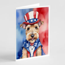 Load image into Gallery viewer, Lakeland Terrier Patriotic American Greeting Cards - Blank Note Cards – 8-Pack of Artist-Designed Cards with Envelopes