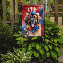 Load image into Gallery viewer, Leonberger Patriotic American Garden Flag – Dog in Uncle Sam Hat | Red, White &amp; Blue Outdoor Decor