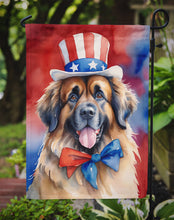 Load image into Gallery viewer, Leonberger Patriotic American Garden Flag – Dog in Uncle Sam Hat | Red, White &amp; Blue Outdoor Decor