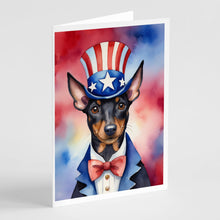 Load image into Gallery viewer, Manchester Terrier Patriotic American Greeting Cards - Blank Note Cards – 8-Pack of Artist-Designed Cards with Envelopes