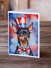 Load image into Gallery viewer, Miniature Pinscher Patriotic American Greeting Cards - Blank Note Cards – 8-Pack of Artist-Designed Cards with Envelopes