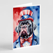 Load image into Gallery viewer, Neapolitan Mastiff Patriotic American Greeting Cards - Blank Note Cards – 8-Pack of Artist-Designed Cards with Envelopes
