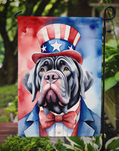 Load image into Gallery viewer, Neapolitan Mastiff Patriotic American Garden Flag – Dog in Uncle Sam Hat | Red, White &amp; Blue Outdoor Decor