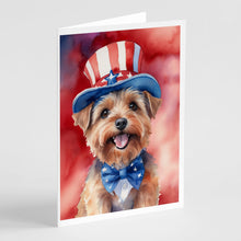 Load image into Gallery viewer, Norfolk Terrier Patriotic American Greeting Cards - Blank Note Cards – 8-Pack of Artist-Designed Cards with Envelopes