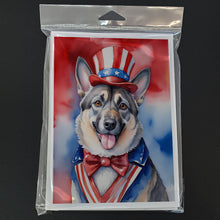 Load image into Gallery viewer, Norwegian Elkhound Patriotic American Greeting Cards - Blank Note Cards – 8-Pack of Artist-Designed Cards with Envelopes