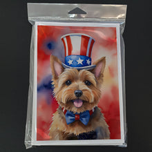 Load image into Gallery viewer, Norwich Terrier Patriotic American Greeting Cards - Blank Note Cards – 8-Pack of Artist-Designed Cards with Envelopes