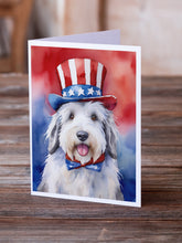 Load image into Gallery viewer, Old English Sheepdog Patriotic American Greeting Cards - Blank Note Cards – 8-Pack of Artist-Designed Cards with Envelopes