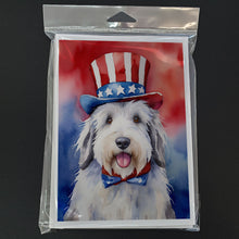 Load image into Gallery viewer, Old English Sheepdog Patriotic American Greeting Cards - Blank Note Cards – 8-Pack of Artist-Designed Cards with Envelopes