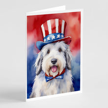 Load image into Gallery viewer, Old English Sheepdog Patriotic American Greeting Cards - Blank Note Cards – 8-Pack of Artist-Designed Cards with Envelopes