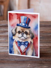 Load image into Gallery viewer, Pekingese Patriotic American Greeting Cards - Blank Note Cards – 8-Pack of Artist-Designed Cards with Envelopes