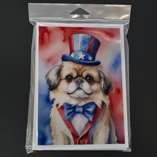 Load image into Gallery viewer, Pekingese Patriotic American Greeting Cards - Blank Note Cards – 8-Pack of Artist-Designed Cards with Envelopes