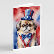 Load image into Gallery viewer, Pekingese Patriotic American Greeting Cards - Blank Note Cards – 8-Pack of Artist-Designed Cards with Envelopes