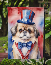 Load image into Gallery viewer, Pekingese Patriotic American Garden Flag – Dog in Uncle Sam Hat | Red, White &amp; Blue Outdoor Decor