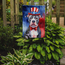 Load image into Gallery viewer, Pit Bull Terrier Patriotic American Garden Flag – Dog in Uncle Sam Hat | Red, White &amp; Blue Outdoor Decor