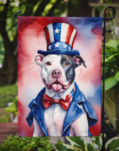 Load image into Gallery viewer, Pit Bull Terrier Patriotic American Garden Flag – Dog in Uncle Sam Hat | Red, White &amp; Blue Outdoor Decor
