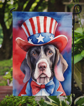 Load image into Gallery viewer, Pointer Patriotic American Garden Flag – Dog in Uncle Sam Hat | Red, White &amp; Blue Outdoor Decor