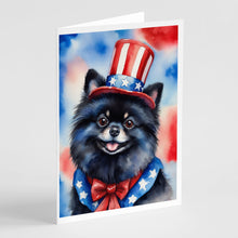 Load image into Gallery viewer, Pomeranian Patriotic American Greeting Cards - Blank Note Cards – 8-Pack of Artist-Designed Cards with Envelopes