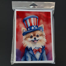 Load image into Gallery viewer, Pomeranian Patriotic American Greeting Cards - Blank Note Cards – 8-Pack of Artist-Designed Cards with Envelopes