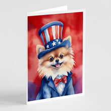 Load image into Gallery viewer, Pomeranian Patriotic American Greeting Cards - Blank Note Cards – 8-Pack of Artist-Designed Cards with Envelopes