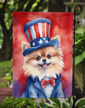 Load image into Gallery viewer, Pomeranian Patriotic American Garden Flag – Dog in Uncle Sam Hat | Red, White &amp; Blue Outdoor Decor