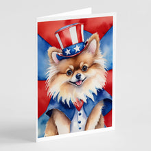 Load image into Gallery viewer, Pomeranian Patriotic American Greeting Cards - Blank Note Cards – 8-Pack of Artist-Designed Cards with Envelopes