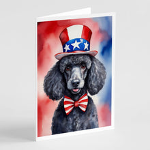 Load image into Gallery viewer, Black Poodle Patriotic American Greeting Cards - Blank Note Cards – 8-Pack of Artist-Designed Cards with Envelopes