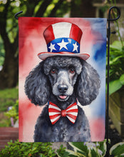Load image into Gallery viewer, Black Poodle Patriotic American Garden Flag – Dog in Uncle Sam Hat | Red, White &amp; Blue Outdoor Decor