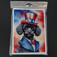 Load image into Gallery viewer, Black Poodle Patriotic American Greeting Cards - Blank Note Cards – 8-Pack of Artist-Designed Cards with Envelopes