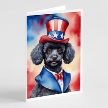 Load image into Gallery viewer, Black Poodle Patriotic American Greeting Cards - Blank Note Cards – 8-Pack of Artist-Designed Cards with Envelopes