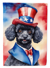 Load image into Gallery viewer, Black Poodle Patriotic American Garden Flag – Dog in Uncle Sam Hat | Red, White &amp; Blue Outdoor Decor
