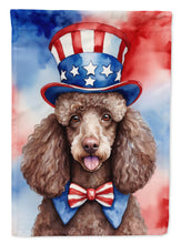 Load image into Gallery viewer, Poodle Patriotic American Garden Flag – Dog in Uncle Sam Hat | Red, White &amp; Blue Outdoor Decor