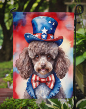 Load image into Gallery viewer, Poodle Patriotic American Garden Flag – Dog in Uncle Sam Hat | Red, White &amp; Blue Outdoor Decor