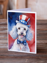 Load image into Gallery viewer, White Poodle Patriotic American Greeting Cards - Blank Note Cards – 8-Pack of Artist-Designed Cards with Envelopes