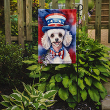 Load image into Gallery viewer, White Poodle Patriotic American Garden Flag – Dog in Uncle Sam Hat | Red, White &amp; Blue Outdoor Decor