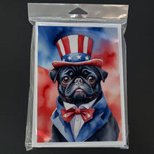Load image into Gallery viewer, Pug Patriotic American Greeting Cards - Blank Note Cards – 8-Pack of Artist-Designed Cards with Envelopes