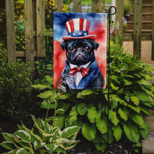Load image into Gallery viewer, Pug Patriotic American Garden Flag – Dog in Uncle Sam Hat | Red, White &amp; Blue Outdoor Decor