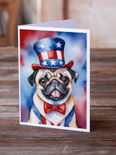 Load image into Gallery viewer, Pug Patriotic American Greeting Cards - Blank Note Cards – 8-Pack of Artist-Designed Cards with Envelopes