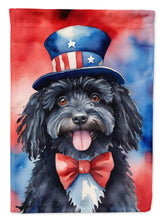 Load image into Gallery viewer, Puli Patriotic American Garden Flag – Dog in Uncle Sam Hat | Red, White &amp; Blue Outdoor Decor