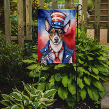Load image into Gallery viewer, Rat Terrier Patriotic American Garden Flag – Dog in Uncle Sam Hat | Red, White &amp; Blue Outdoor Decor